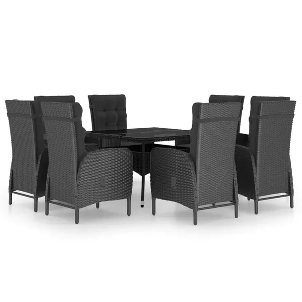 Zestaw ogrodowy czarny z rattanem PE i stalowymi ramami, stół 120x120 cm
