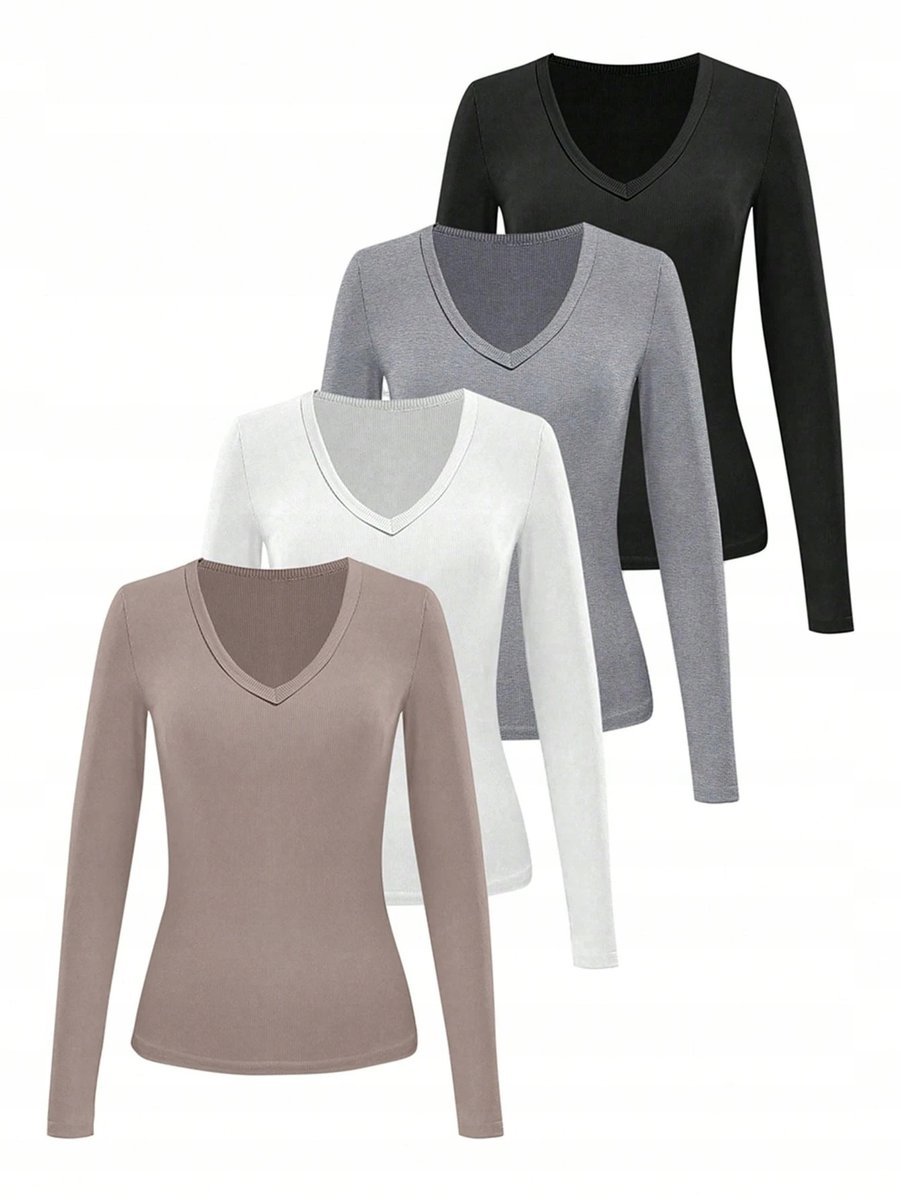 SHEIN DOPASOWANA BLUZKA Z DŁUGIM RĘKAWEM I DEKOLTEM V 4 PACK M 11MA