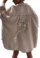 Koszule damskie - Stylowa Modna Koszula Damska Guziki Luźna Z Okiem Złote Rzęsy Beżowa Xl - miniaturka - grafika 1