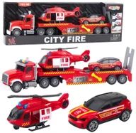 Samoloty i helikoptery - Zestaw Strażacki Laweta Helikopter Samochód Światła Dźwięki Czerwony - miniaturka - grafika 1