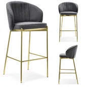 Taborety i hokery - Grafitowy Hoker Do Baru Fabio Na Złotej Podstawie Z Podnóżkiem - miniaturka - grafika 1