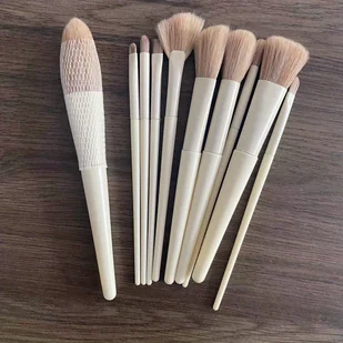 TEMU Zestaw 10 miękkich i puszystych pędzli do makijażu, odpowiednich do podkładów, cieni do powiek, korektorów i różu w odcieniu jasnobrązowym, - Pędzle do makijażu - miniaturka - grafika 1