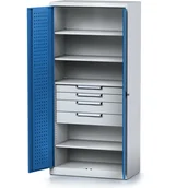 Szafy i regały magazynowe - Szafa warsztatowa MECHANIC, 1950 x 920 x 500 mm, 4 półki, 4 szuflady, niebieskie drzwi - miniaturka - grafika 1