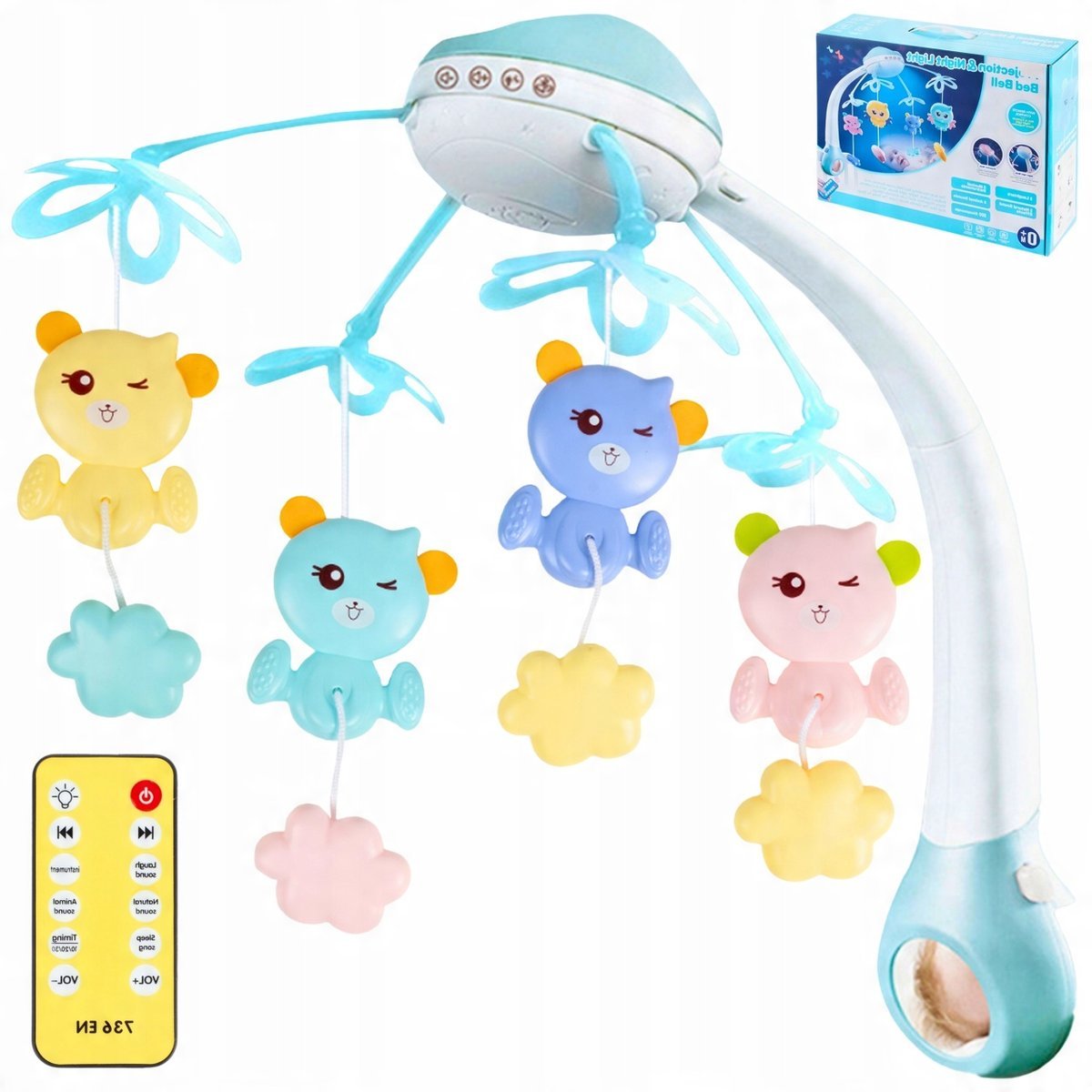 Karuzela do Łóżeczka Misie na Pilot Karuzelka Melodie z Projektorem Gwiazd