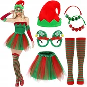 Stroje karnawałowe - KOSTIUM ELFA PRZEBRANIE ELF ZESTAW AKCESORIÓW DLA KOBIET STRÓJ ŚWIĄTECZNY - miniaturka - grafika 1
