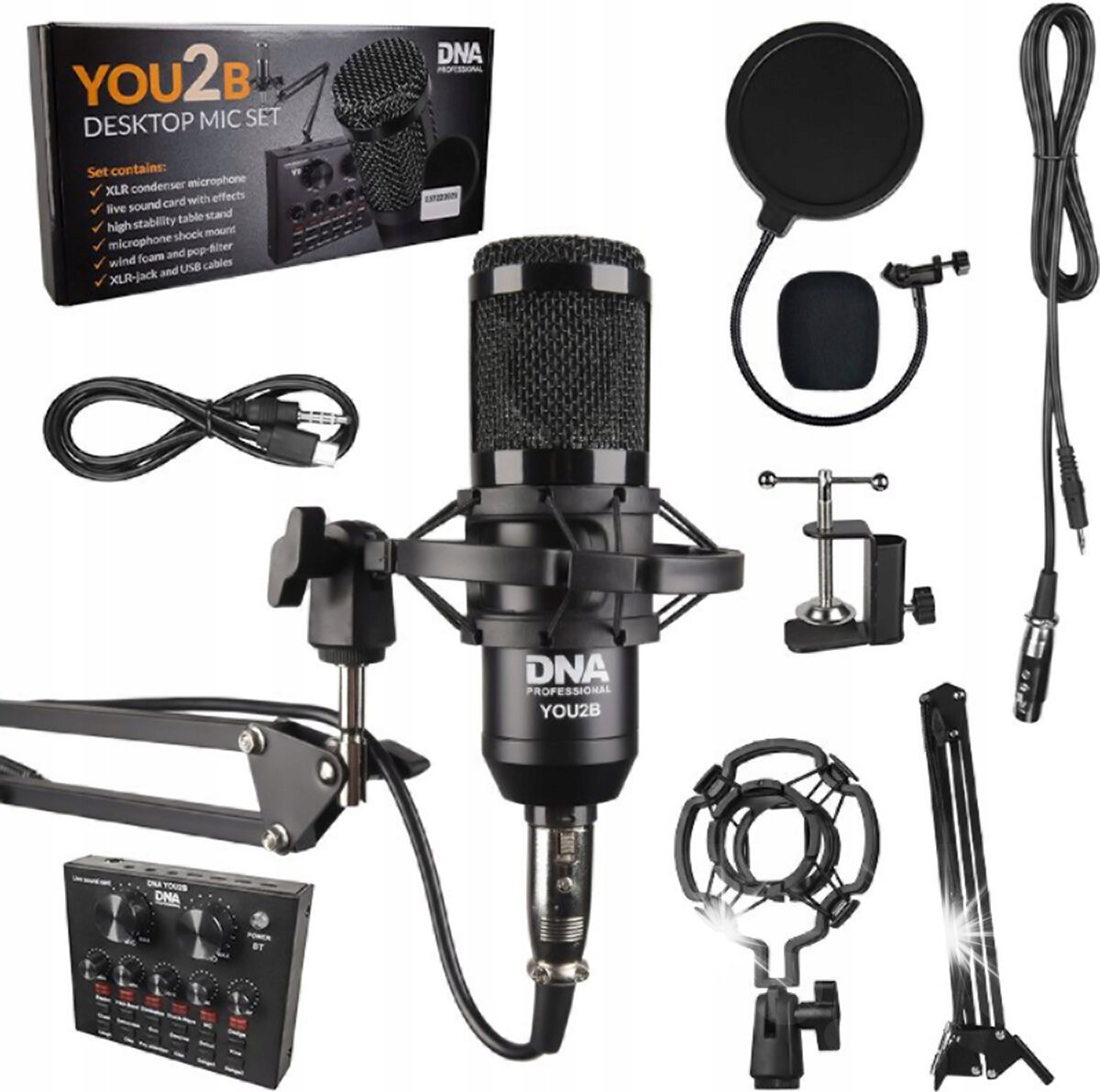 Mikrofon DNA MIKROFON POJEMNOŚCIOWY USB STUDYJNY FILTR + STATYW UCHWYT EFEKTY DŹWIĘKOWE