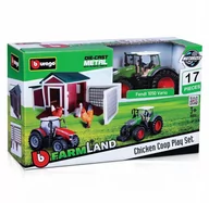 Samochody i pojazdy dla dzieci - Metalowy Traktor Kurnik Zestaw Do Zabawy Farma Bburago Różne Kolory - miniaturka - grafika 1
