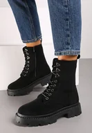 Botki damskie - Czarne Botki Workery na Grubej Podeszwie ze Sznurowaniem Erisly - miniaturka - grafika 1