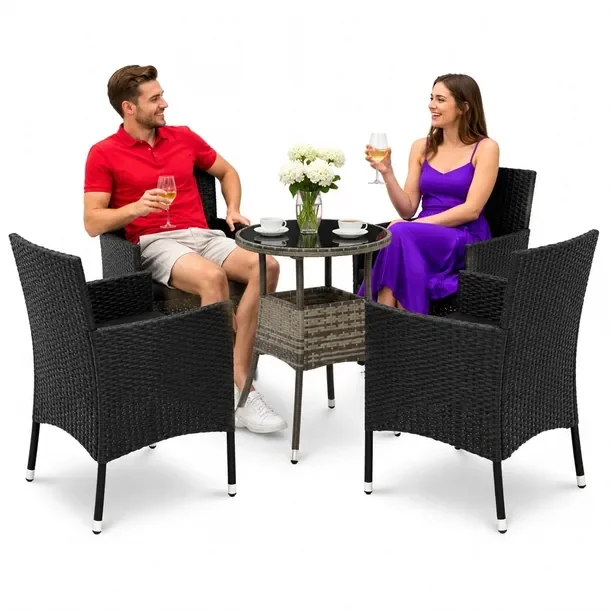 Zestaw Mebli Bistro do Ogrodu z Rattanu PE i Stali, Stół 60x75 cm, Krzesła