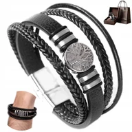 Bransolety męskie - BRANSOLETKA MĘSKA SKÓRZANA SKÓRA CZARNA 19-23CM BRANSOLETA NA PREZENT - miniaturka - grafika 1