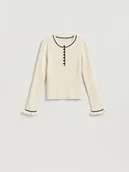 Swetry damskie - Reserved - Sweter w prążek - złamana biel - miniaturka - grafika 1