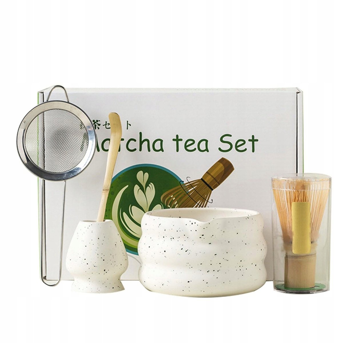 Zestaw do matcha z miską i bambusową trzepaczką do ceremonii herbacianej