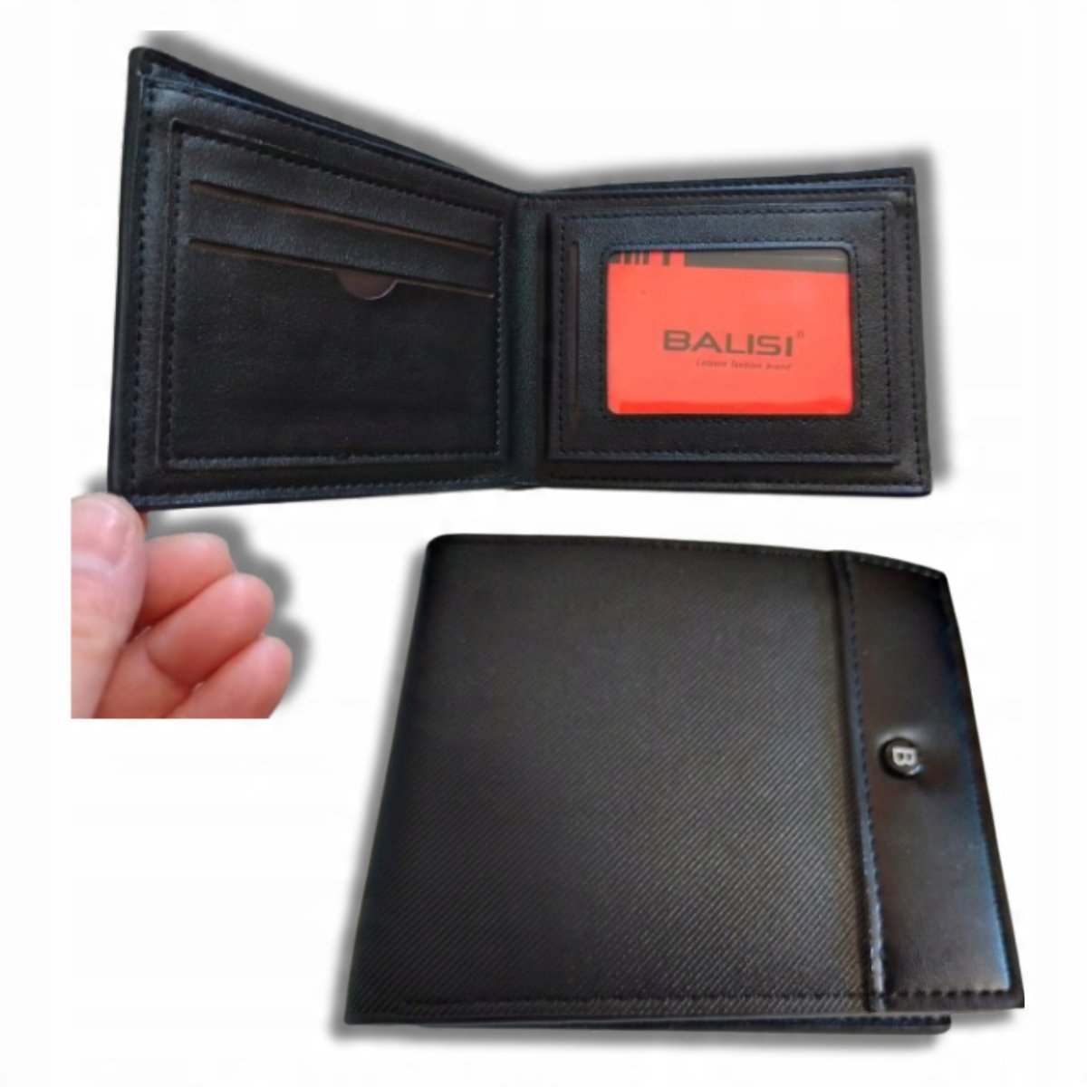 Portfel Meski Czarny Karty Banknoty Wygodny Poziomy Smukly 12X10Cm