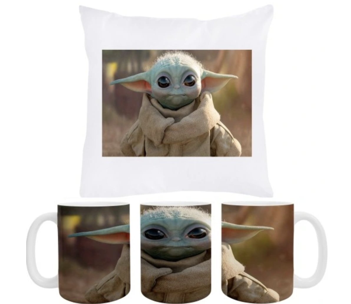 ZESTAW PODUSZKA + KUBEK Prezent BABY YODA STAR WARS +IMIĘ