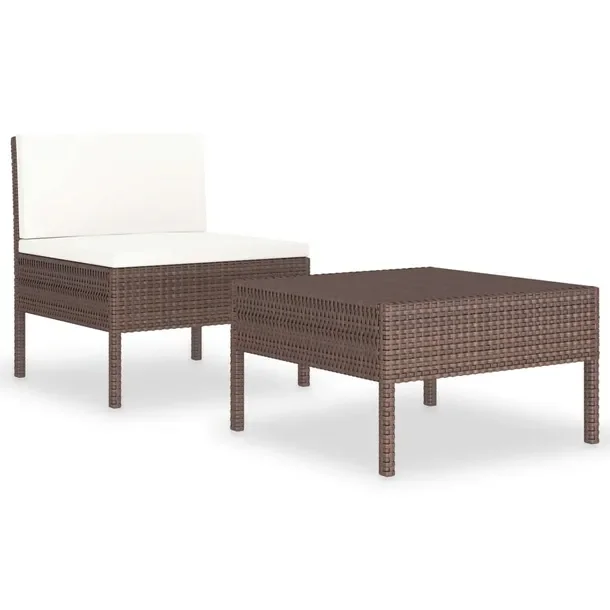 Zestaw mebli ogrodowych brązowy z kremowymi poduszkami, sofa 57x69x69 cm,