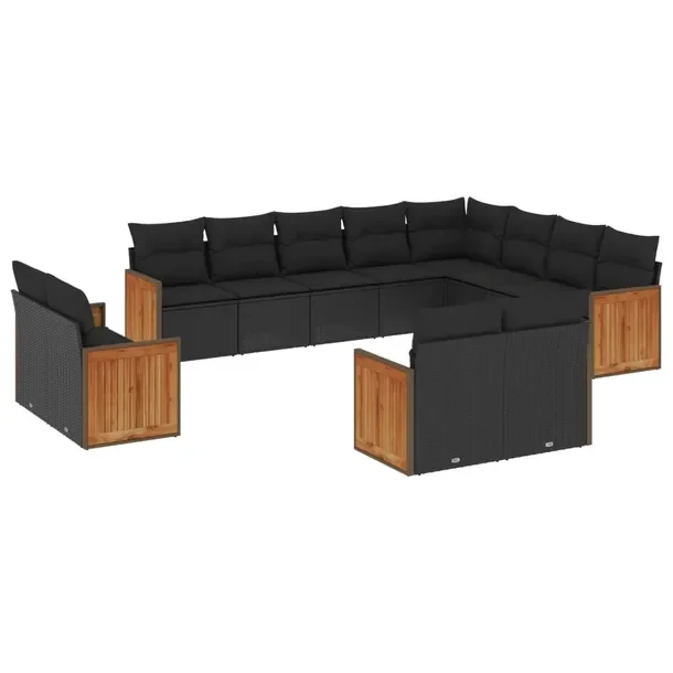 Modułowy zestaw wypoczynkowy z poduszkami czarny rattan PE 55x62x69 cm