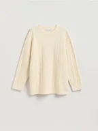 Swetry damskie - Reserved - Sweter oversize z warkoczowym splotem - kremowy - miniaturka - grafika 1