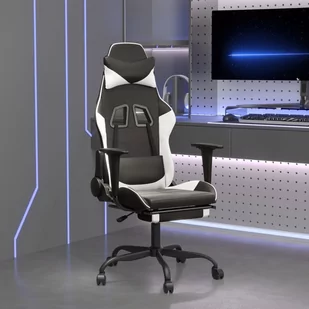 Lumarko Fotel gamingowy z podnóżkiem, czarno-biały, sztuczna skóra - Fotele gamingowe - miniaturka - grafika 1