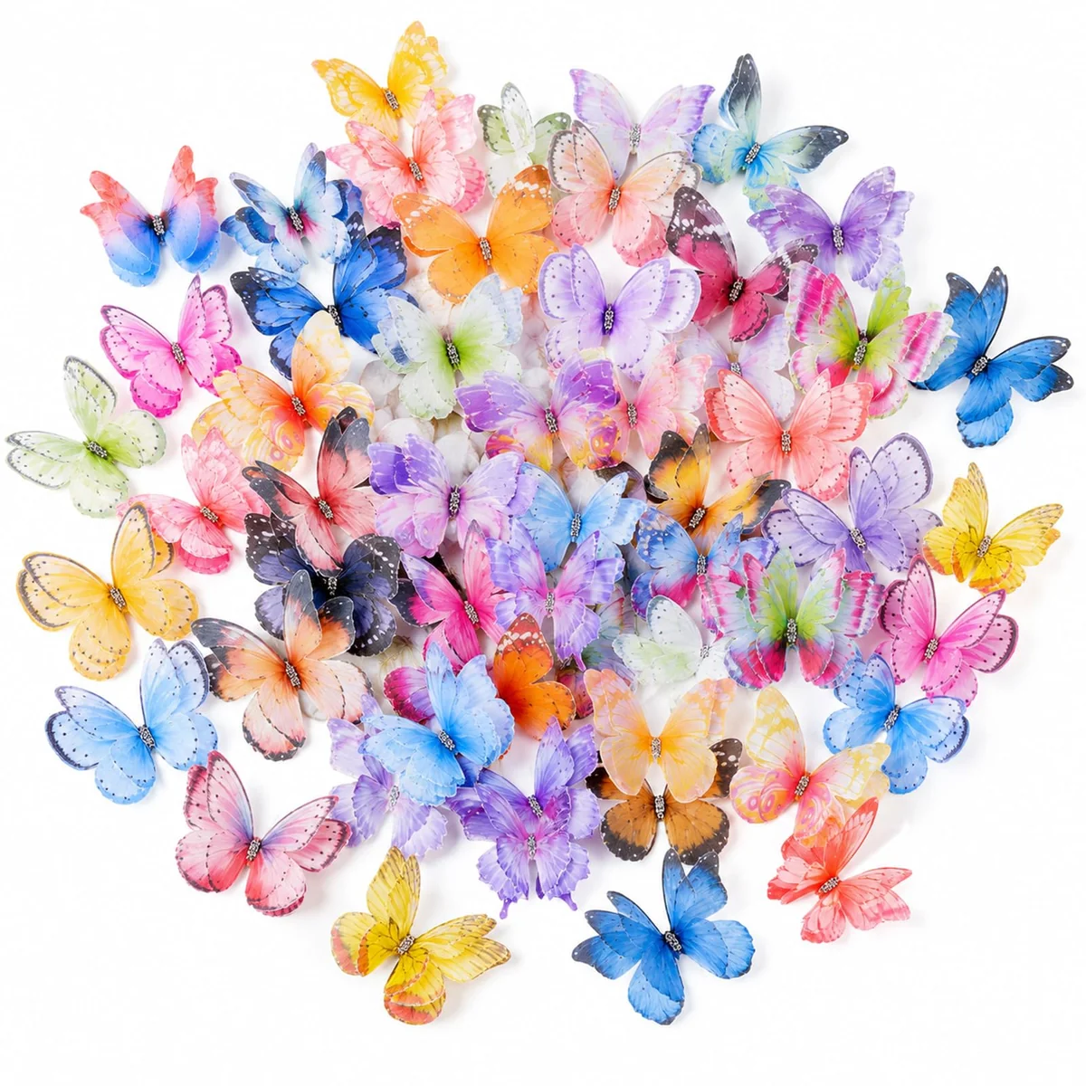 FuYelng 100 sztuk mini motyli 3D ze strasem, 50 rodzajów organzy, motyle, wielokolorowe motyle, dekoracja, spinka do włosów, dekoracja 