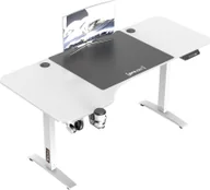 Biurka gamingowe - Biurko z regulacją wysokości Oxnard 160 x 75 cm Biurko elektryczne z funkcją pamięci Waga robocza do 80 kg Biurko komputerowe z uchwytem na kubek Haczyk na słuchawki Aluminiowa rama Biały - miniaturka - grafika 1