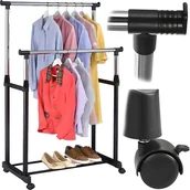 Wieszaki i stojaki - Wieszak Podwójny Stojący Na Kółkach Ubrania Stojak - miniaturka - grafika 1