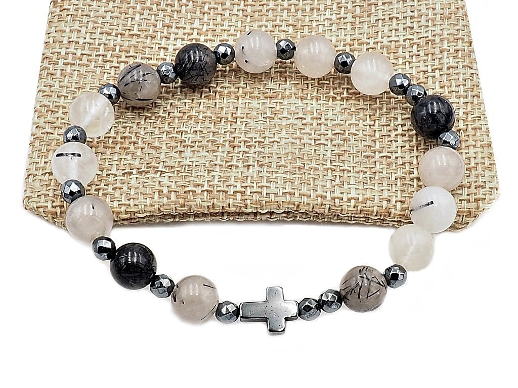 Bransoletka różaniec na rękę kwarc z turmalinem sakwa