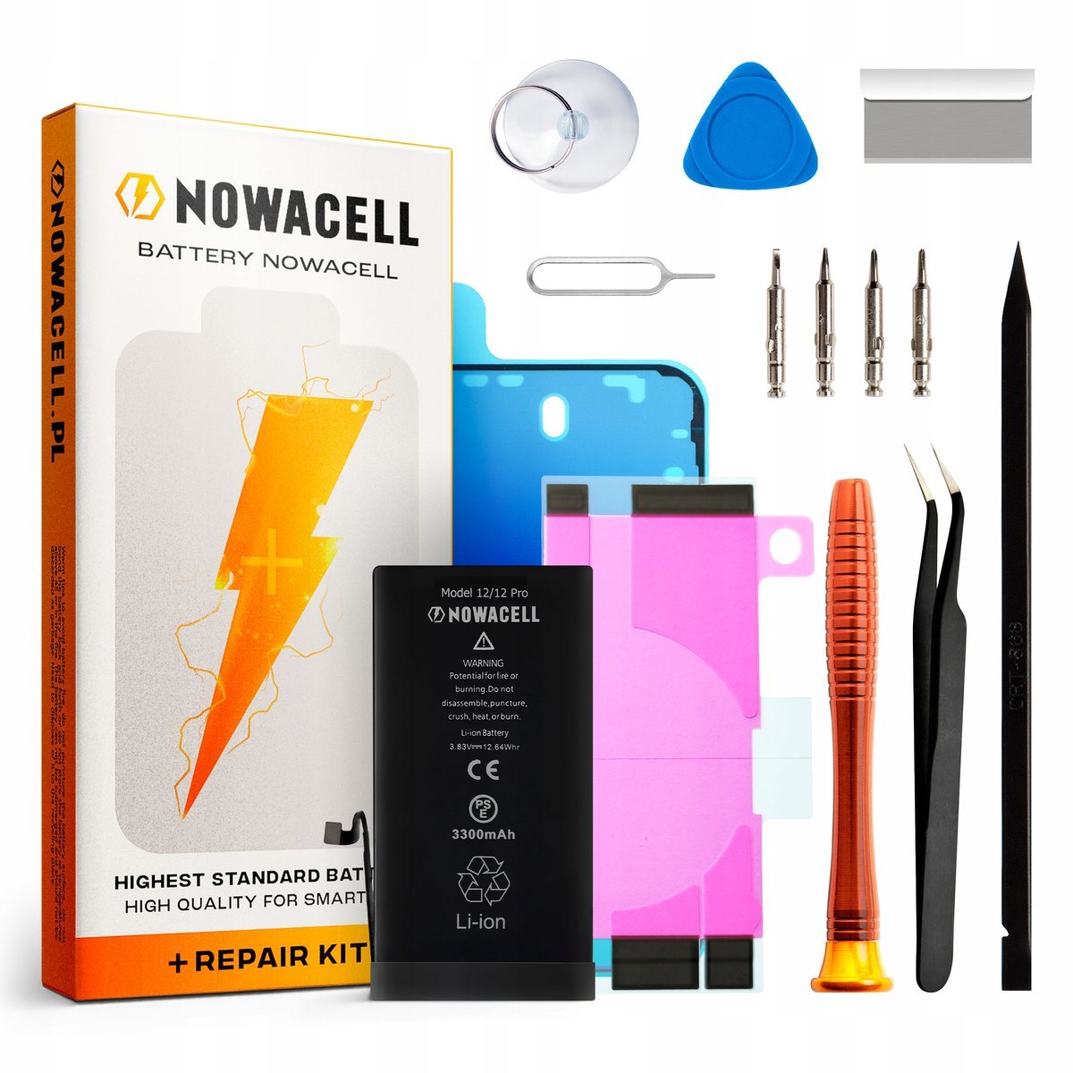 Bateria do iPhone 12/12 Pro Większa Pojemność 3300 mAh Zestaw NOWACELL