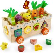 Zabawki interaktywne dla dzieci - Montessori Sorter Klocków Złap Robaczka Układanka Drewniany Wózek Marchewki Z836 - miniaturka - grafika 1