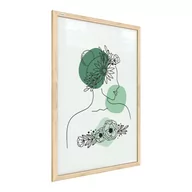 Obrazy i zdjęcia na płótnie - Obraz portret kobiety w kwiatach pastelowy zielony 60x40cm minimalistyczne linie w ramie drewnianej naturalnej nr 1 - miniaturka - grafika 1