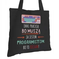 Torby i wózki na zakupy - Torba Bawełniana dla Programisty Czarna Prezent ekologiczna Trwały Nadruk - miniaturka - grafika 1
