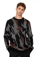 Bluzy męskie - Trendyol Męska bluza z okrągłym dekoltem z nadrukiem Batik, czarna, L, Czarny, L - miniaturka - grafika 1