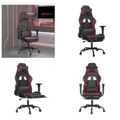 Fotele gamingowe - vidaXL Fotel gamingowy z masażem i podnóżkiem z imitacji skóry w kolorze czerwonego wina - fotel gamingowy - fotele gamingowe - fotel biurowy - krzesło - miniaturka - grafika 1