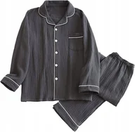 Piżamy damskie - Bawełniana Piżama Męska Dwuczęściowa Na Guziczki Z Długim Rękawem Szary M - miniaturka - grafika 1