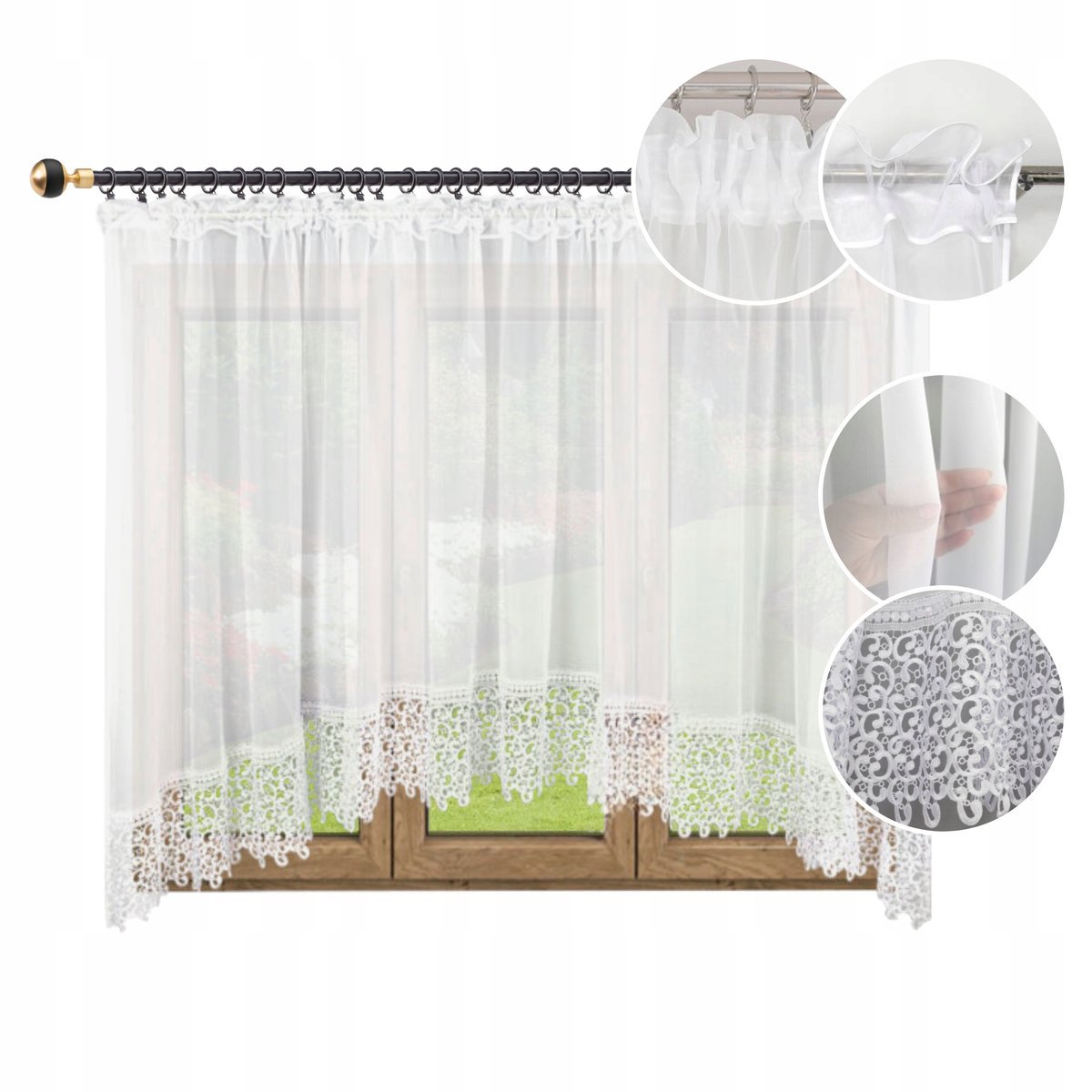 Firana Uszyta W Łuk 110x200 Z Gipiurą 20cm Koronka