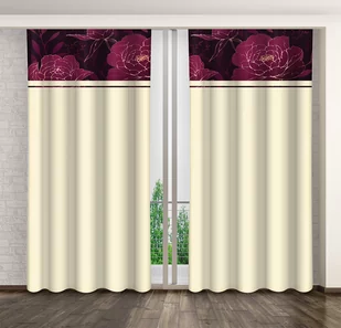 Zasłona Gotowa Na Żabki, 160X250, Kremowa W Kwiaty, Zmk-022 - Zasłony - miniaturka - grafika 1