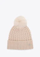 Czapki damskie - Czapka damska o splocie w drobny wzór beżowa - miniaturka - grafika 1