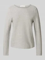Swetry damskie - Sweter z dzianiny o kroju regular fit z czystej bawełny ze zwijanym brzegiem - miniaturka - grafika 1