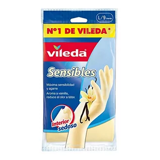 Rękawiczki - Vileda - Wrażliwe rękawiczki w rozmiarze L, rękawice lateksowe o zapachu wanilii, wrażliwe na dotyk, 1 sztuka - grafika 1