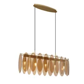 Lampy sufitowe - QAZQA Lampa wisząca w stylu Art Deco złota z bursztynowym szkłem owalna 5-punktowa - Mochan - miniaturka - grafika 1