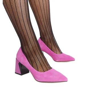 Ciemnoróżowe skórzane czółenka na słupku Vinceza - Czółenka - miniaturka - grafika 1