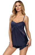 Piżamy damskie - Odett granatowa piżama z satyny z cienkimi ramiączkami i krótkimi nogawkami, Kolor granatowy, Rozmiar S, Wies-MANN - Primodo.com - miniaturka - grafika 1