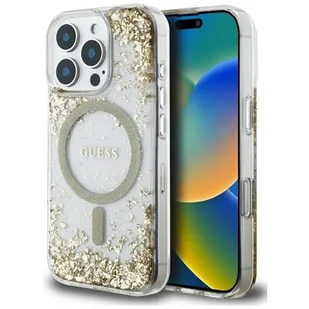 Etui GUESS HC Resin Bottom Glitter MagSafe do Apple iPhone 16 Pro Złoty - Etui i futerały do telefonów - miniaturka - grafika 1