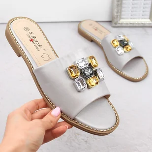 Klapki damskie z cyrkoniami komfortowe srebrne S.Barski 031 - Klapki i japonki damskie - miniaturka - grafika 1