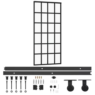 vidaXL Drzwi przesuwne z osprzętem, szkło ESG i aluminium, 90x205 cm - Drzwi wewnętrzne - miniaturka - grafika 1