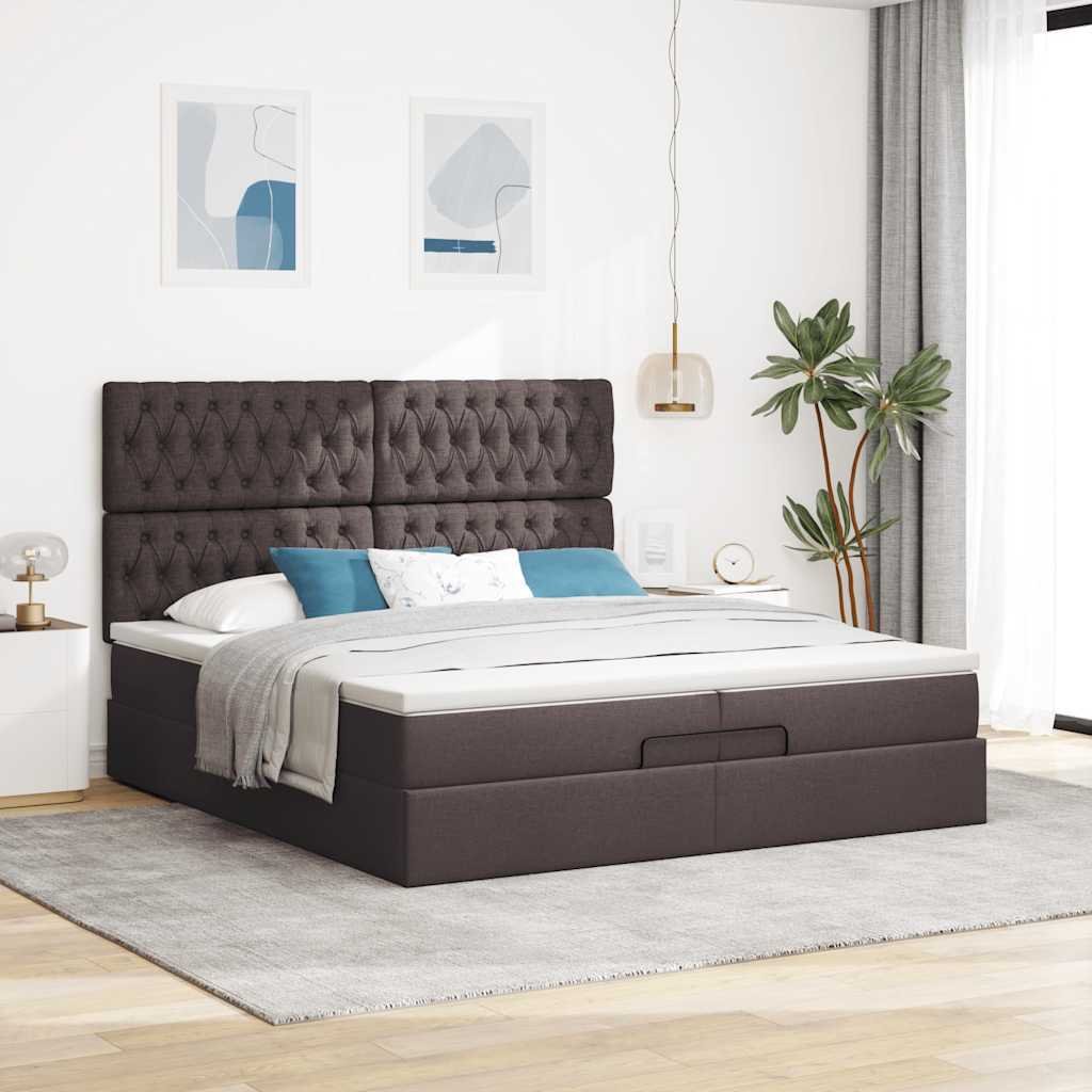 vidaXL Łóżko otomana z materacem ciemnobrązowe 200x200 cm tkanina