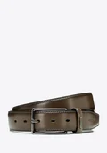 Paski - Męski pasek ze skóry naturalnej z prostą klamrą khaki - miniaturka - grafika 1