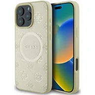 Etui i futerały do telefonów - Etui GUESS Saffiano Peony Classic Logo MagSafe do Apple iPhone 16 Pro Złoty - miniaturka - grafika 1