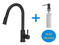 Baterie kuchenne - Quadron POP Bateria zlewozmywakowa stalowa JULIA PURE CARBON z wyciąganą wylewką kolor czarny mat plus dozownik okrągły do płynu KEIRA kolor pure carbon - miniaturka - grafika 1