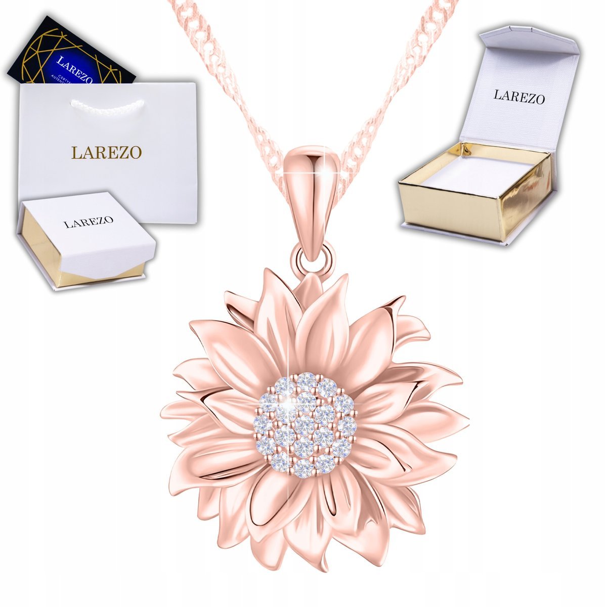 Naszyjnik Różowy Kwiat Życia z Cyrkoniami Słonecznik Cyrkonie SREBRO 925