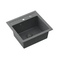 Zlewozmywaki - Zlewozmywak granitowy jednokomorowy szary Root Chef Box, 500 x 470 x 185 mm - miniaturka - grafika 1